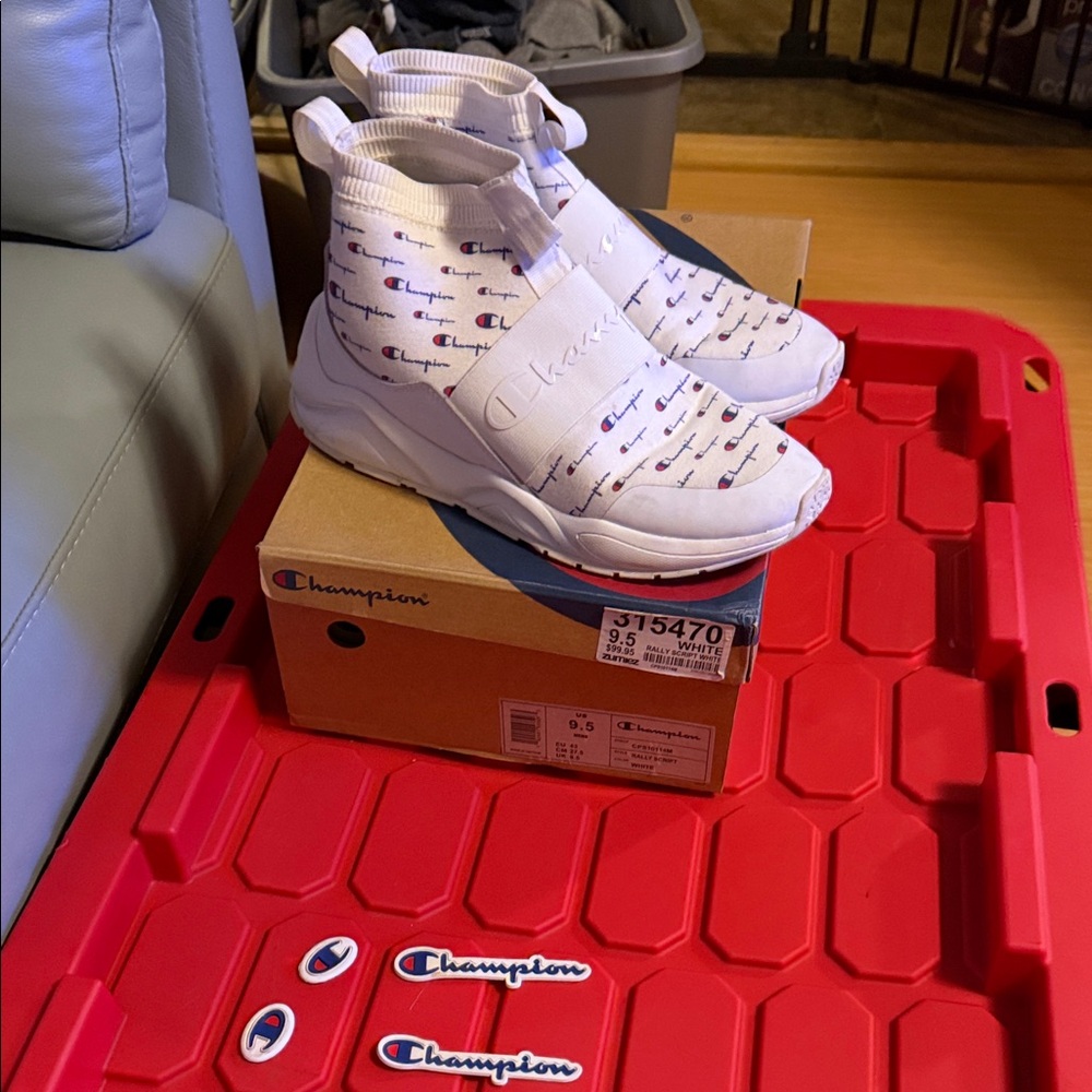 Champion Men’s White and Blue High-Top Sneakers